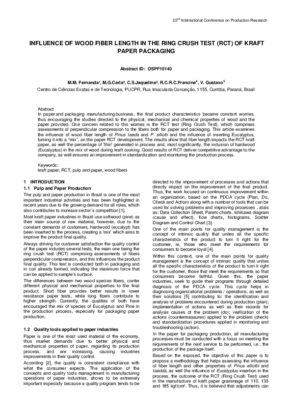 INFLUENCE OF WOOD FIBER LENGTH IN THE RING CRUSH TEST (RCT) OF KRAFT