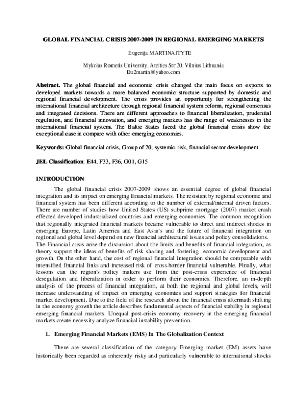 (PDF) GLOBAL FINANCIAL CRISIS 2007-2009 IN REGIONAL EMERGING MARKETS