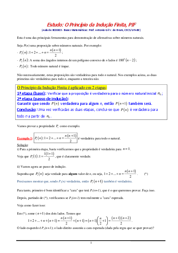 (PDF) Estudo: O Princípio da Indução Finita, PIF