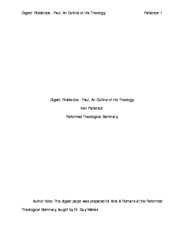 (PDF) Digesting Herman Ridderbos - Paul An Outline of His Theology