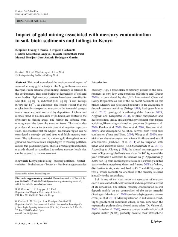 (PDF) Impact of gold mining associated with mercury contamination in ...