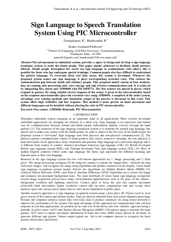 (PDF) Sign Language to Speech Translation System Using PIC Microcontroller