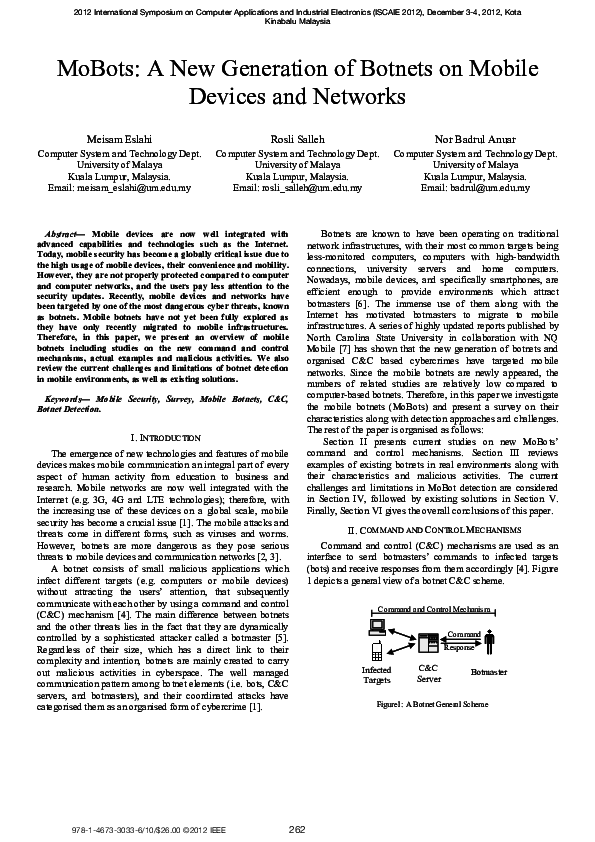 (PDF) MoBots: A New Generation of Botnets on Mobile Devices and Networks
