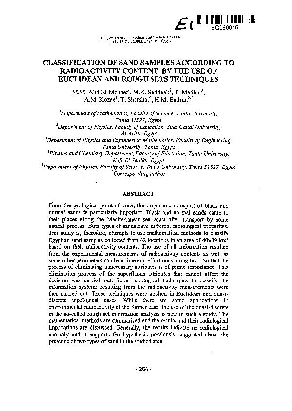(PDF) CLASSIFICATION OF SAND SAMPLES ACCORDING TO RADIOACTIVITY CONTENT ...