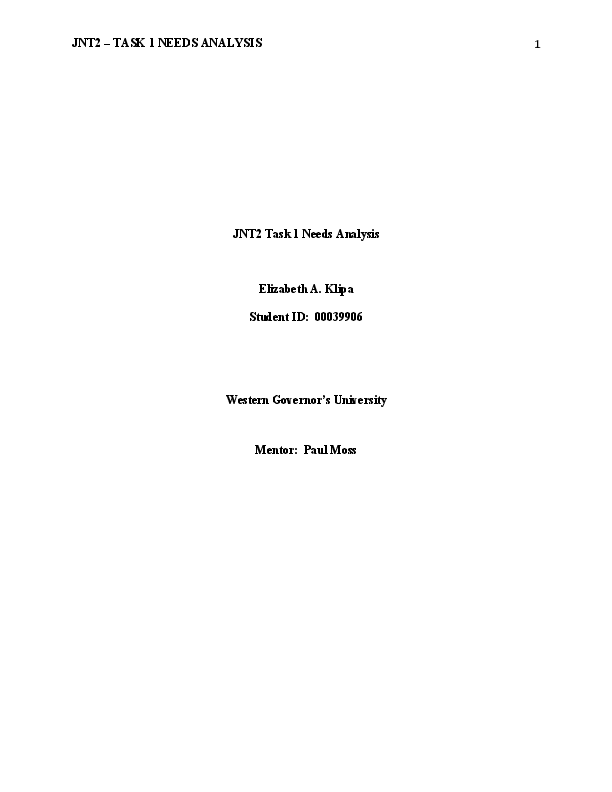 (PDF) JNT2 – TASK 1 NEEDS ANALYSIS 1 JNT2 Task 1 Needs Analysis