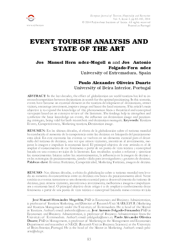 (PDF) EVENT TOURISM ANALYSIS AND STATE OF THE ART Paulo Duarte Academia.edu