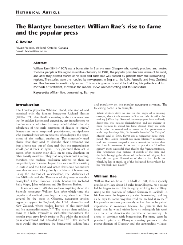 (PDF) William Rae, the Blantyre Bonesetter