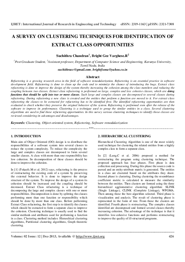 (PDF) A SURVEY ON CLUSTERING TECHNIQUES FOR IDENTIFICATION OF EXTRACT ...