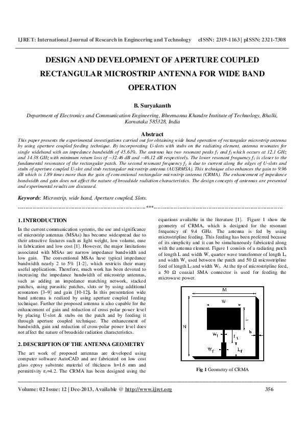 (PDF) DESIGN AND DEVELOPMENT OF APERTURE COUPLED RECTANGULAR MICROSTRIP ...