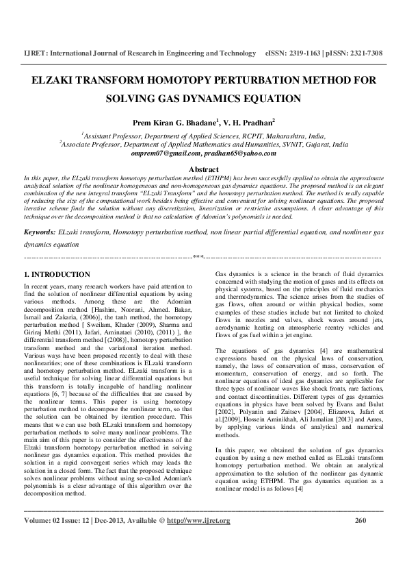 (PDF) ELZAKI TRANSFORM HOMOTOPY PERTURBATION METHOD FOR SOLVING GAS ...