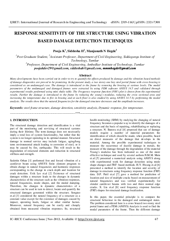 (PDF) RESPONSE SENSITIVITY OF THE STRUCTURE USING VIBRATION BASED ...