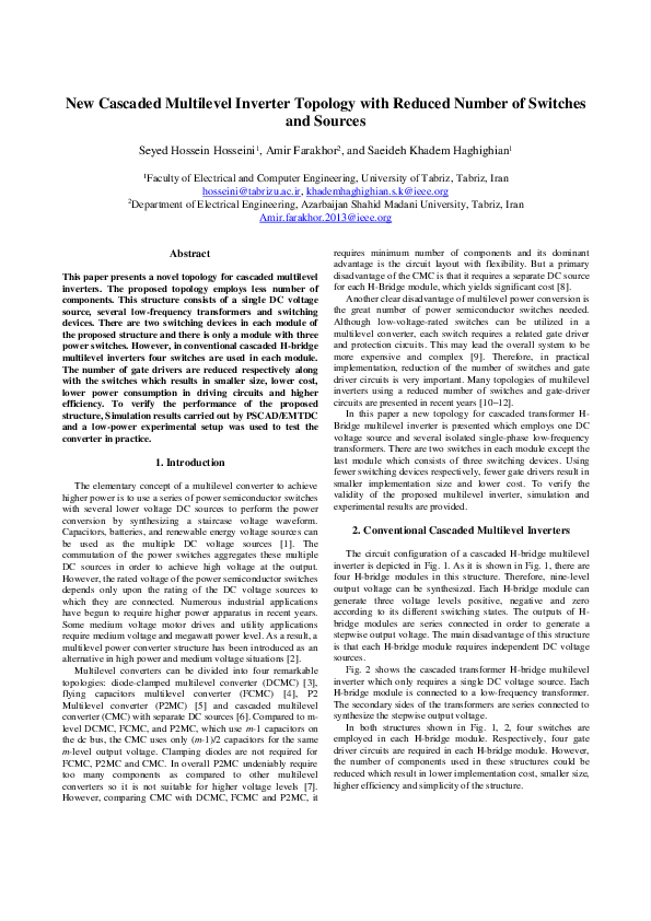 (PDF) New Cascaded Multilevel Inverter Topology with Reduced Number of ...