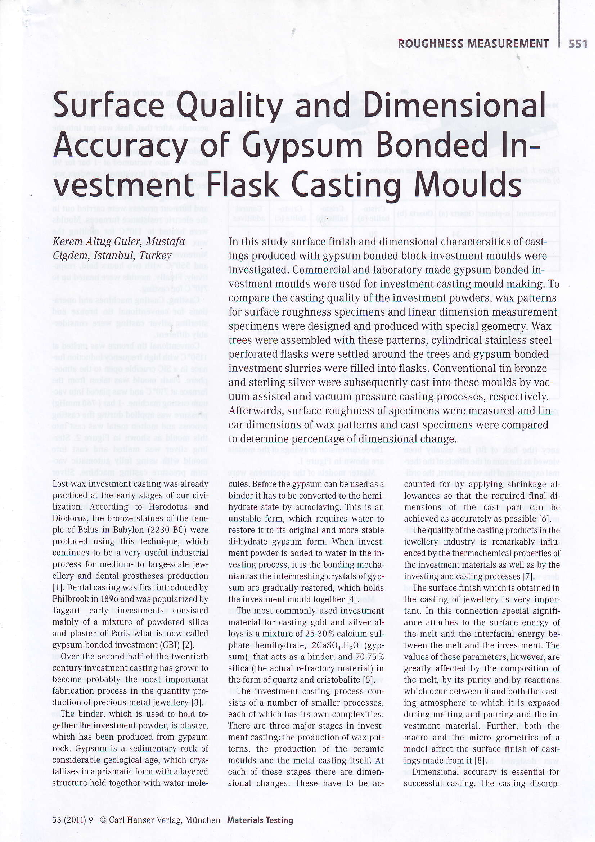 (PDF) Surface Quality and Dimensional Accuracy of Gypsum Bonded