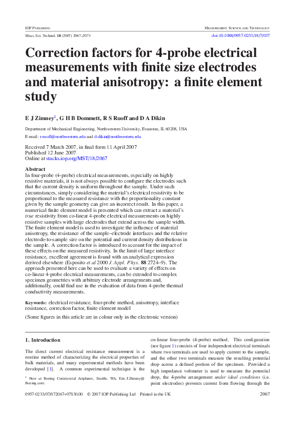 (PDF) Correction factors for 4probe electrical measurements with finite size electrodes and