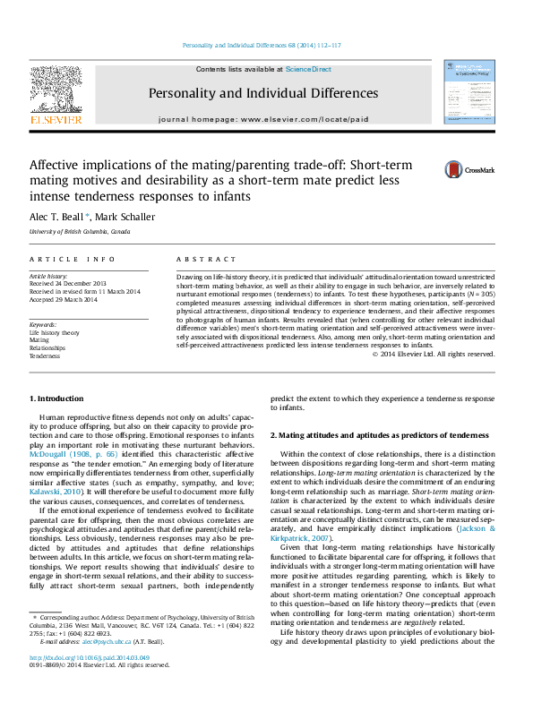 (PDF) Affective Implications of the Mating/Parenting Trade-Off: Short ...