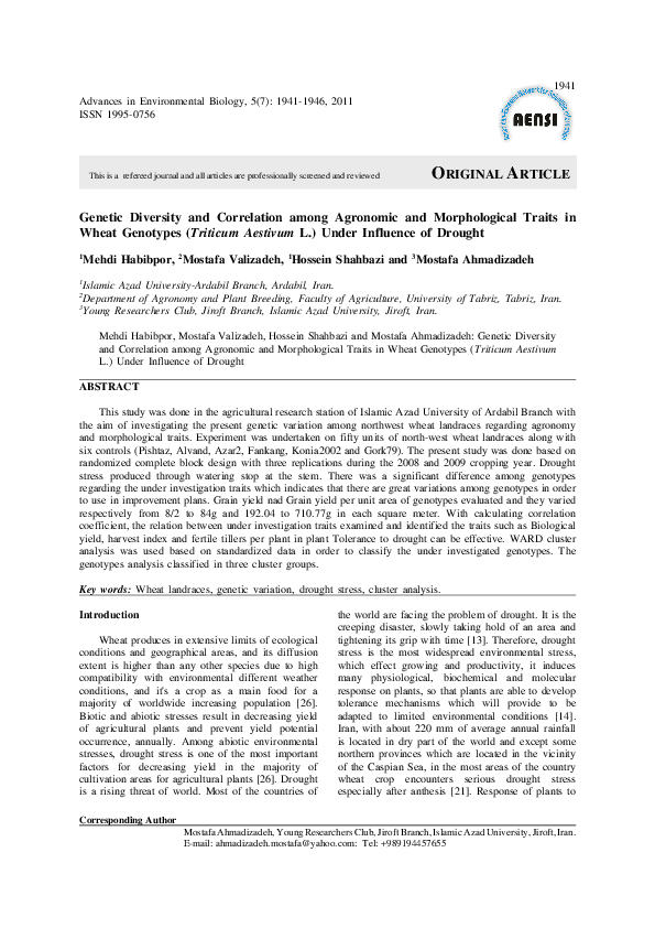 (PDF) Genetic Diversity and Correlation among Agronomic and ...