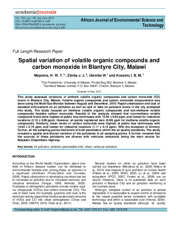 (PDF) Spatial variation of volatile organic compounds and carbon ...