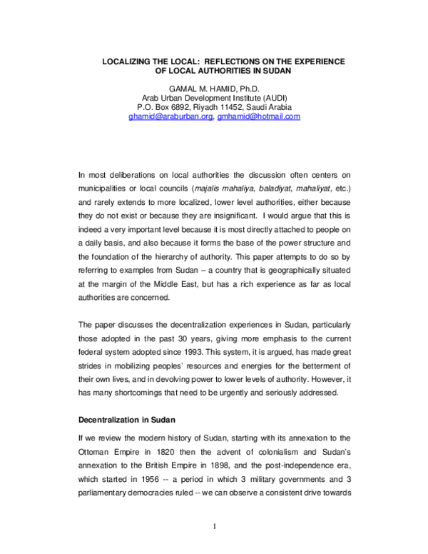 (PDF) LOCALIZING THE LOCAL: REFLECTIONS ON THE EXPERIENCE OF LOCAL ...