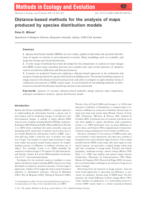 Distance-based methods for the analysis of maps produced by species ...