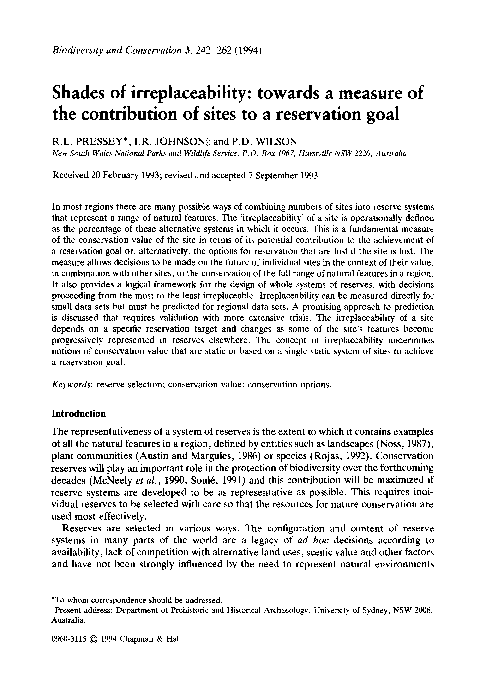Shades of irreplaceability: towards a measure of the contribution of ...