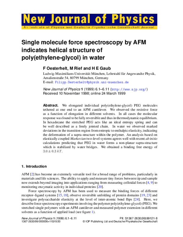 (PDF) Single molecule force spectroscopy by AFM indicates helical ...