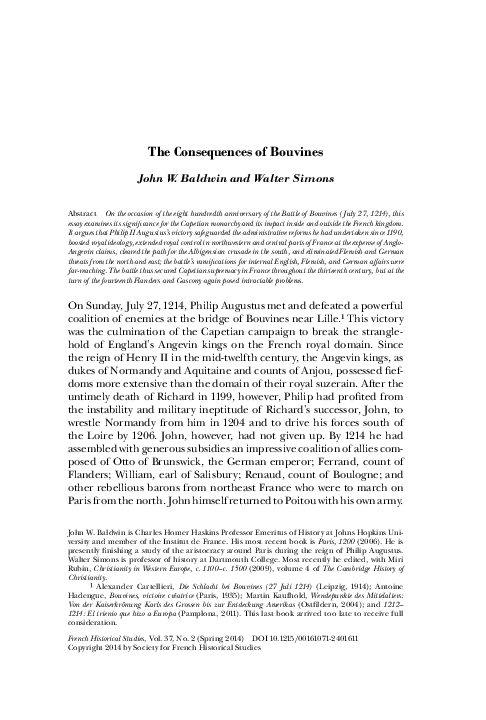 The Consequences of Bouvines (with John W. Baldwin)