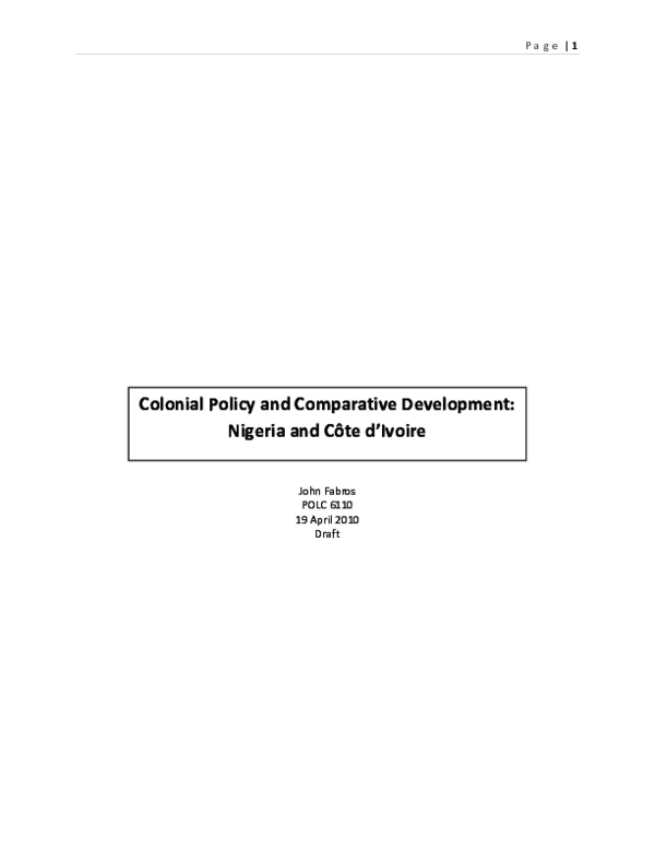 (PDF) DRAFT Colonial Policy and Comparative Development: Nigeria and ...