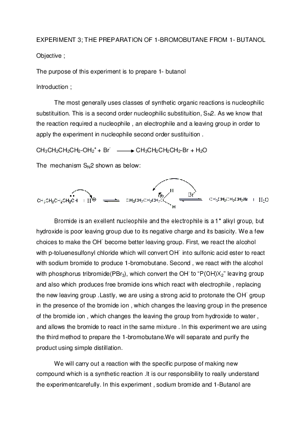(PDF) THE PREPARATION OF 1BROMOBUTANE FROM 1 BUTANOL idayu razali