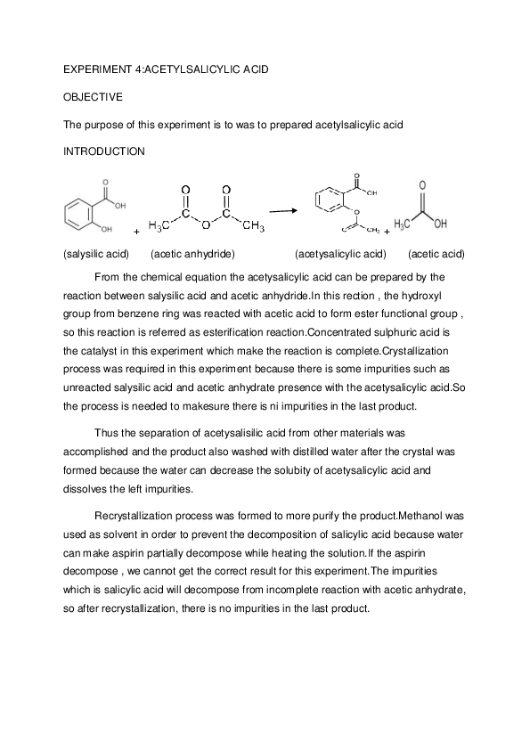 Balanced Chemical Equation For The Preparation Of Aspirin Tessshebaylo