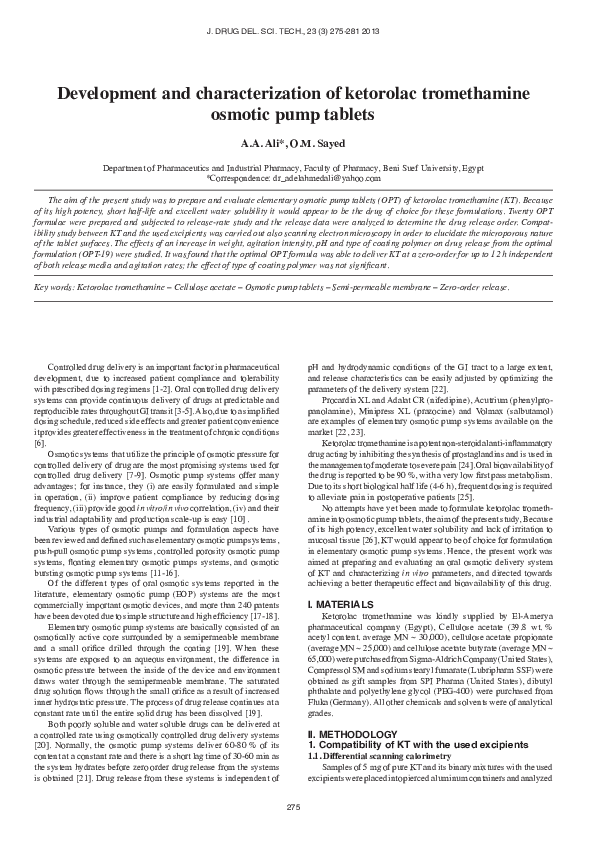 (PDF) Development and characterization of ketorolac tromethamine