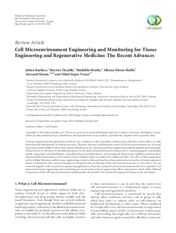 (PDF) Cell Microenvironment Engineering and Monitoring for Tissue ...