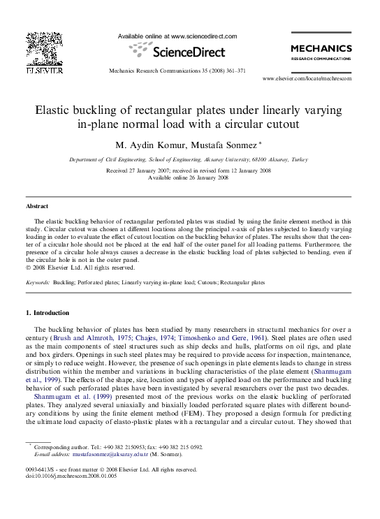 (PDF) Elastic buckling of rectangular plates under linearly varying in ...