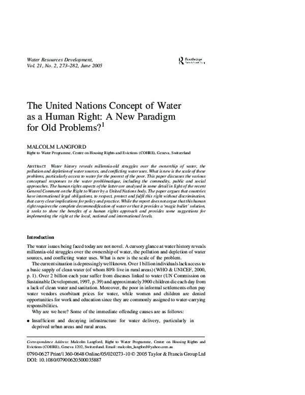 (PDF) The United Nations Concept of Water as a Human Right: A New ...