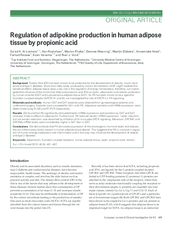 (PDF) Regulation of adipokine production in human adipose tissue by ...