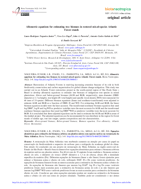(PDF) Allometric equations for estimating tree biomass in restored ...