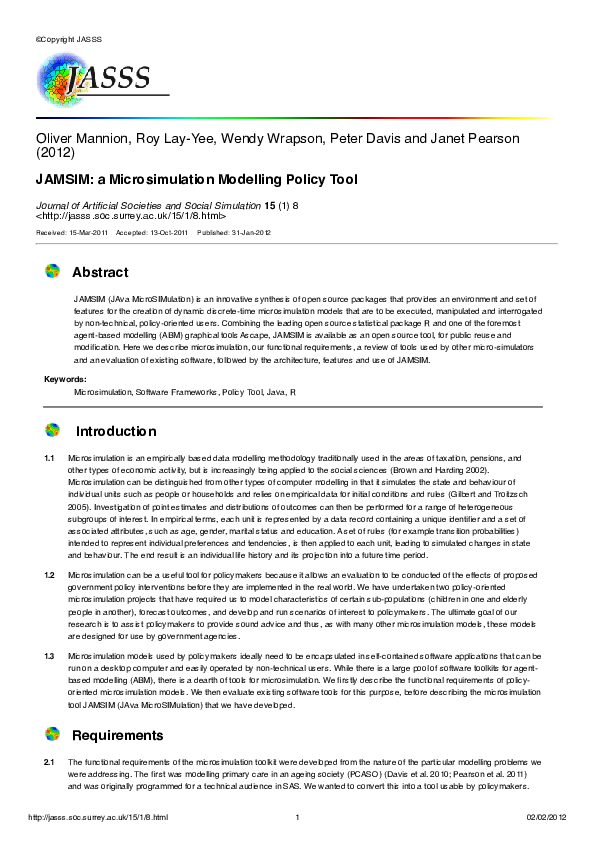 Pdf Jamsim A Microsimulation Modelling Policy Tool