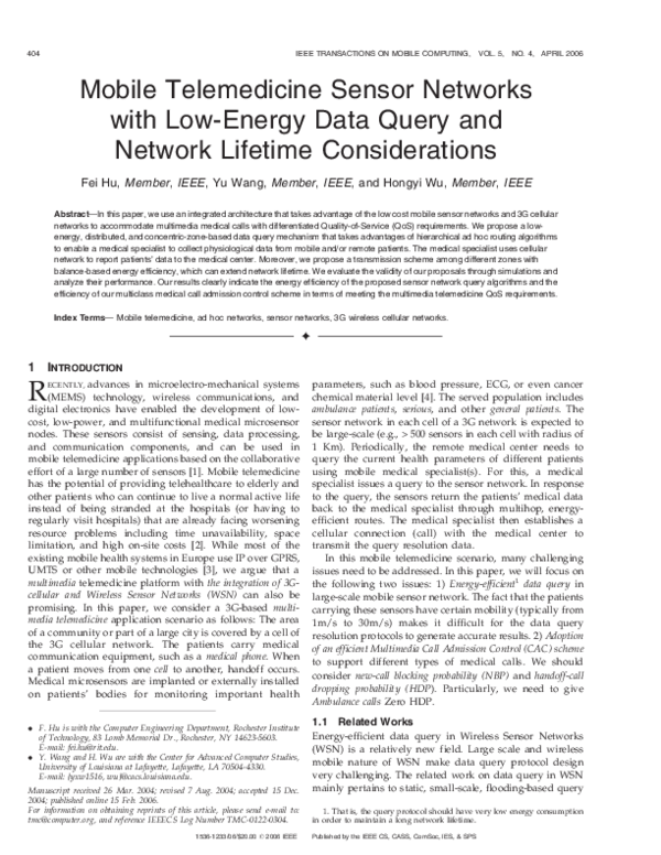 (PDF) Mobile Telemedicine Sensor Networks with Low-Energy Data Query ...