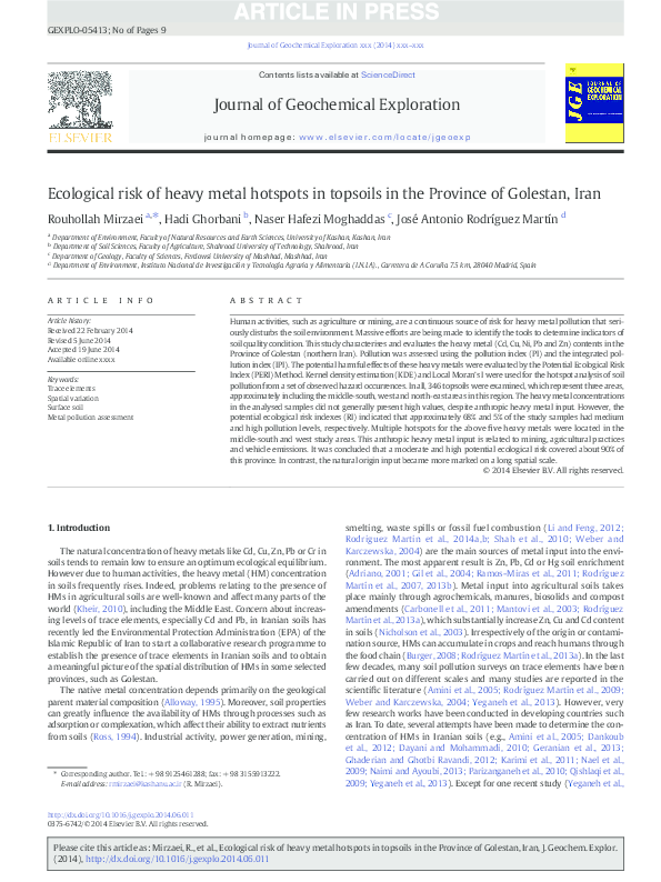 (PDF) Ecological risk of heavy metal hotspots in topsoils in the ...