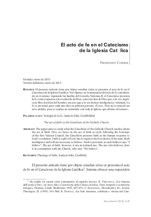 (PDF) El acto de fe en el Catecismo de la Iglesia Católica (The Act of ...