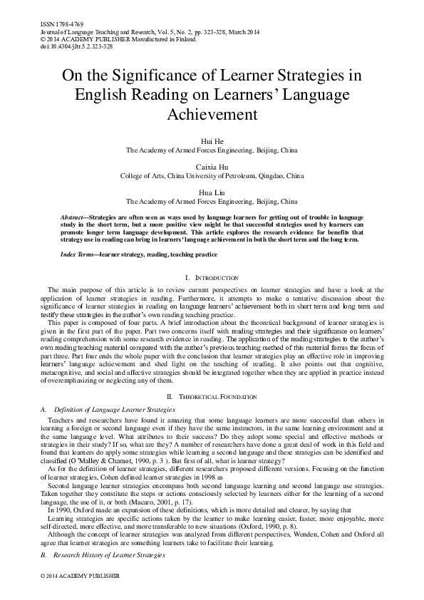 (PDF) On the Significance of Learner Strategies in English Reading on ...