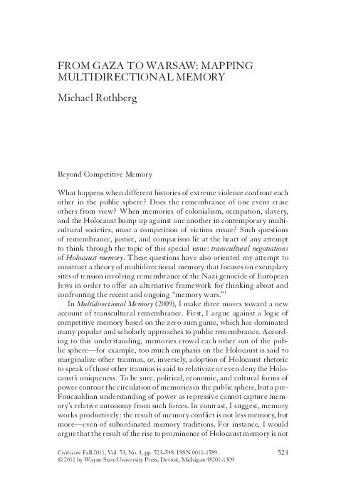 (PDF) From Gaza to Warsaw: Mapping Multidirectional Memory