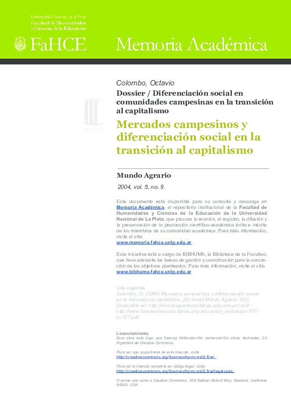 (PDF) Mercados campesinos y diferenciación social en la transición al ...