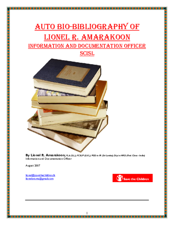 (PDF) Auto Bio-bibliography of Lionel R. Amarakoon