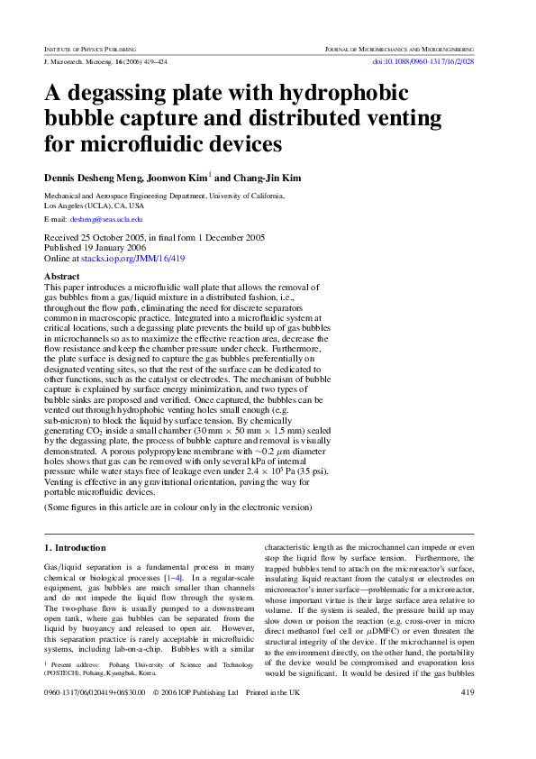 (PDF) A degassing plate with hydrophobic bubble capture and distributed ...