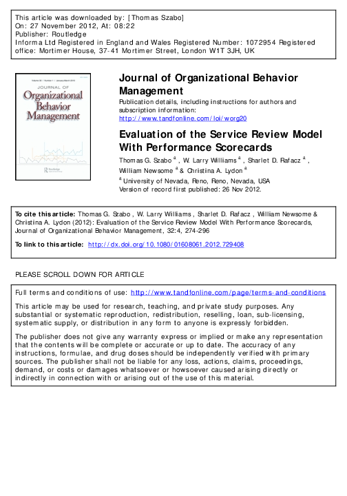 (PDF) Evaluation of the Service Review Model With Performance Scorecards