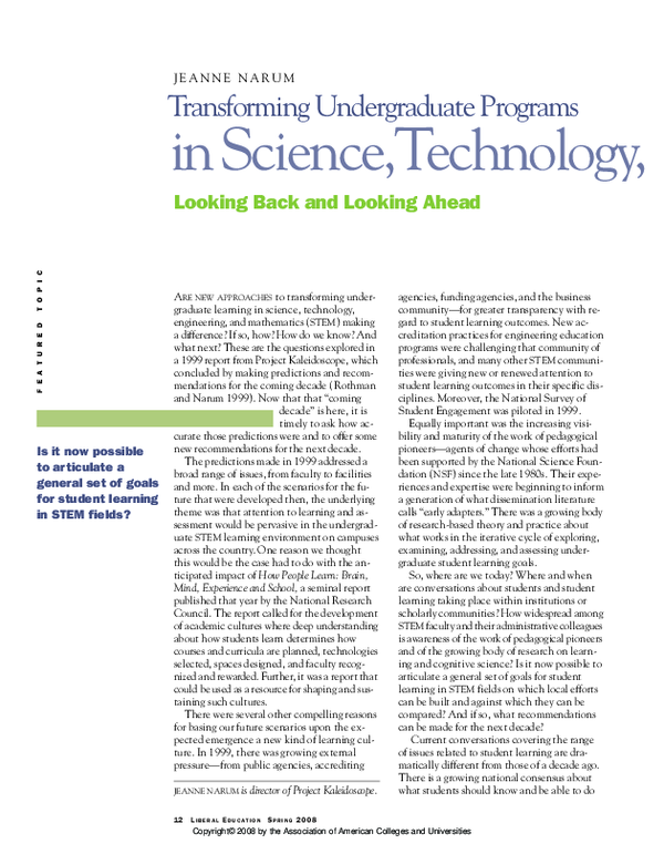 (PDF) Looking Back and Looking Ahead Transforming Undergraduate ...