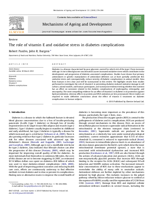 (PDF) The role of vitamin E and oxidative stress in diabetes complications