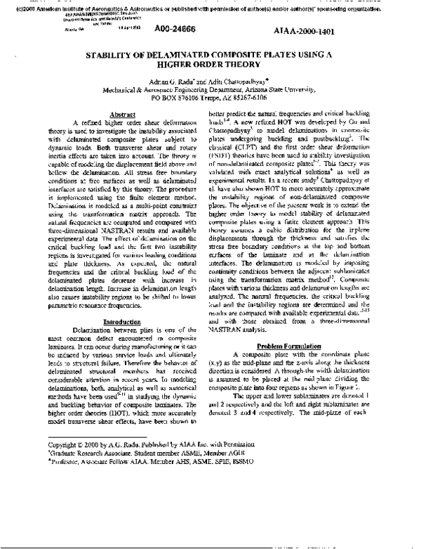 (PDF) Stability of Delaminated Composite Plates Using a Higher Order ...
