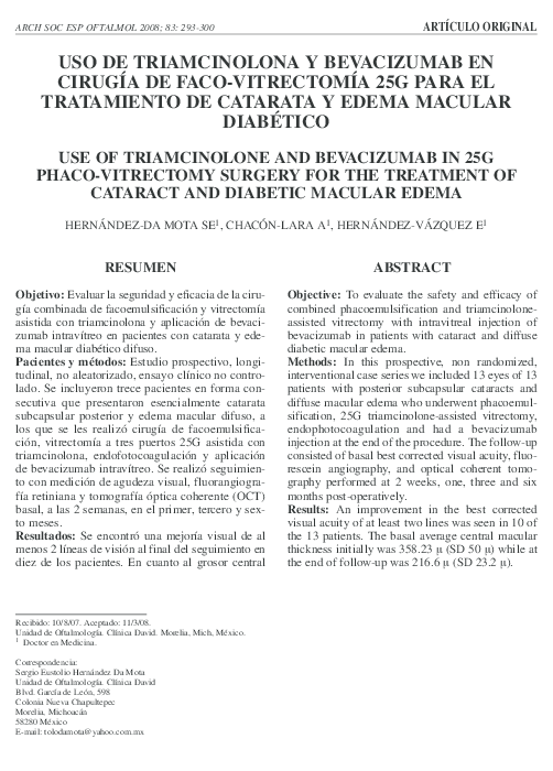 diabetes para el tratamiento de los ojos de avastin