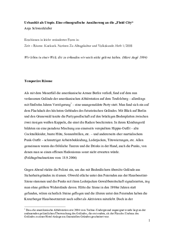 Urbanität als Utopie. Eine ethnografische Annäherung an die "Fluid City"